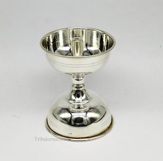 solid sterling silver handmade elegant oil lamp, silver home temple utensils, silver diya, deepak, silver utensil, silver puja article su405 - TRIBAL ORNAMENTS