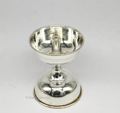 solid sterling silver handmade elegant oil lamp, silver home temple utensils, silver diya, deepak, silver utensil, silver puja article su405 - TRIBAL ORNAMENTS
