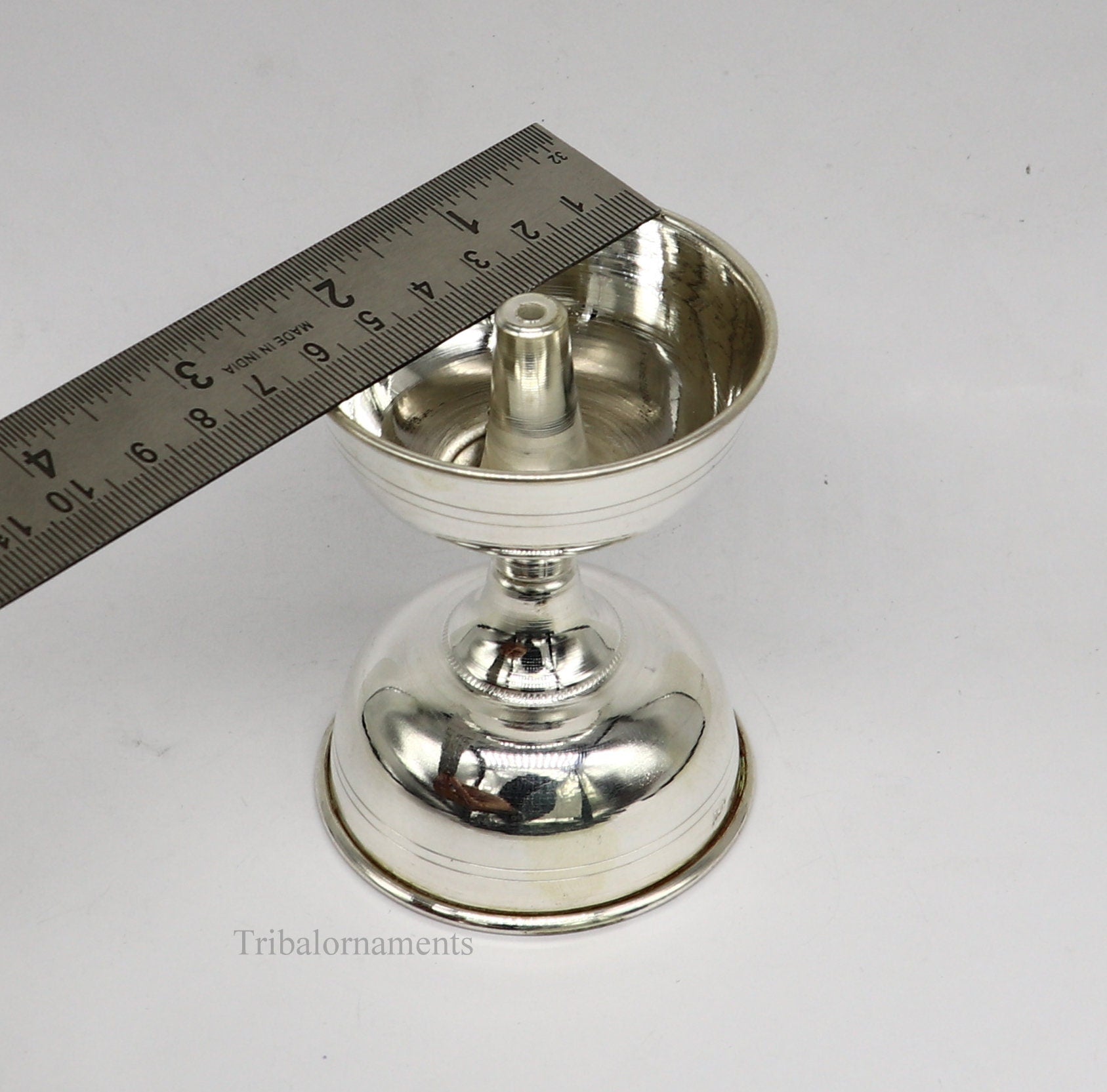 solid sterling silver handmade elegant oil lamp, silver home temple utensils, silver diya, deepak, silver utensil, silver puja article su405 - TRIBAL ORNAMENTS