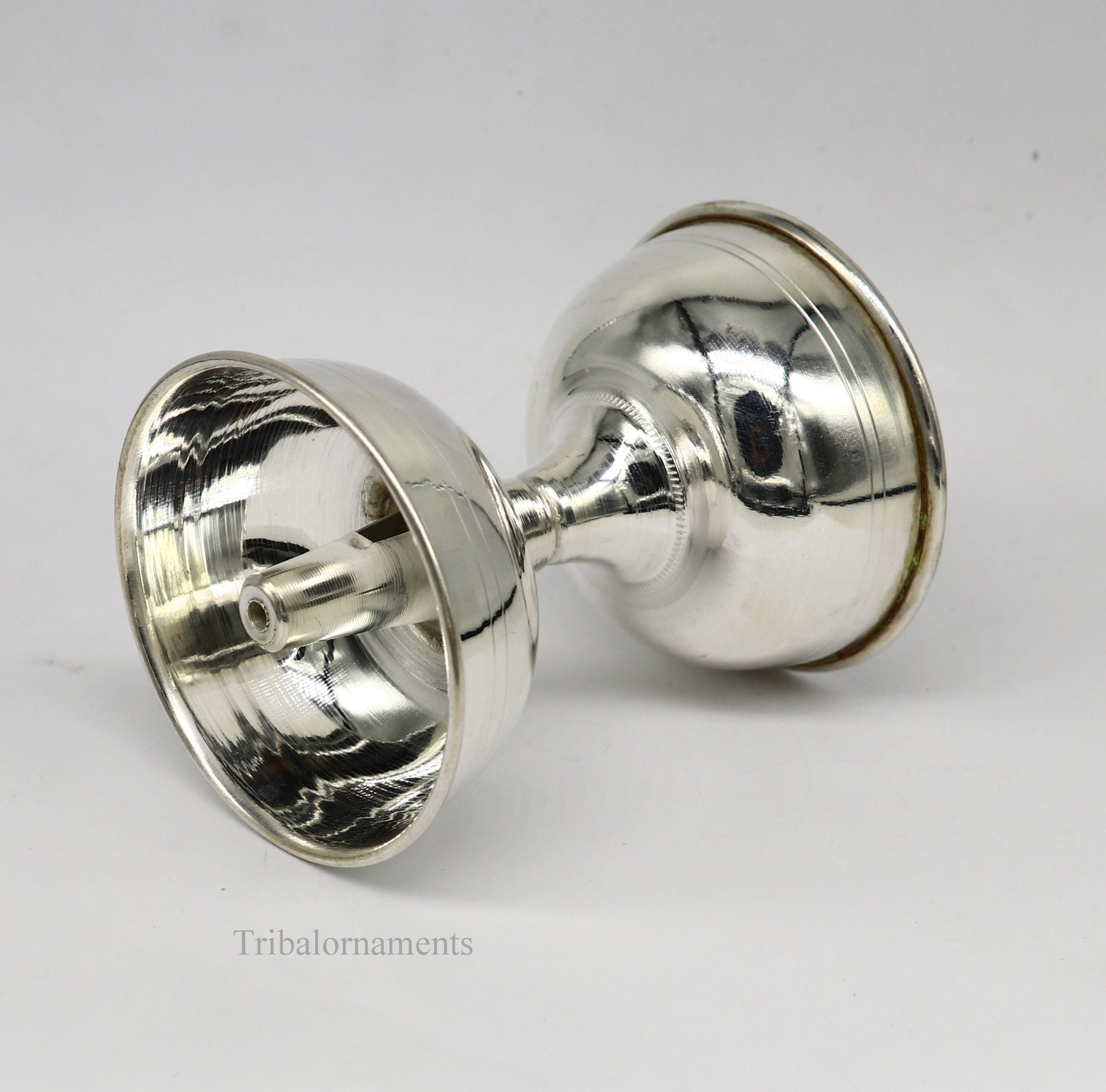 solid sterling silver handmade elegant oil lamp, silver home temple utensils, silver diya, deepak, silver utensil, silver puja article su405 - TRIBAL ORNAMENTS
