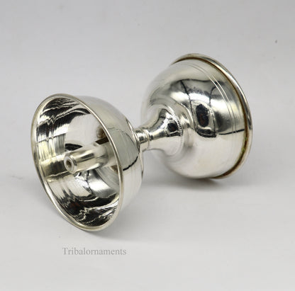solid sterling silver handmade elegant oil lamp, silver home temple utensils, silver diya, deepak, silver utensil, silver puja article su405 - TRIBAL ORNAMENTS