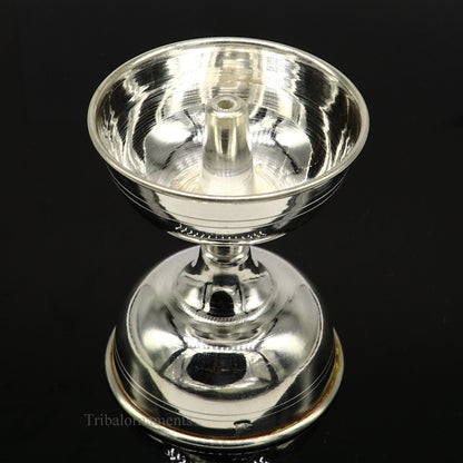 solid sterling silver handmade elegant oil lamp, silver home temple utensils, silver diya, deepak, silver utensil, silver puja article su405 - TRIBAL ORNAMENTS