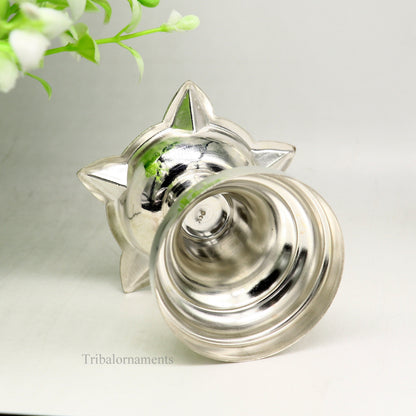 solid sterling silver handmade elegant oil lamp, silver home temple utensils, silver diya, deepak, silver vessels, silver puja article su402 - TRIBAL ORNAMENTS