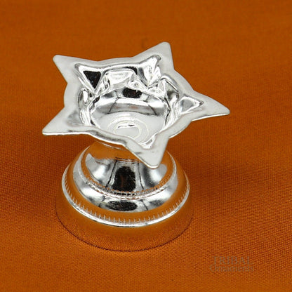 Solid sterling silver handmade elegant oil lamp, silver home temple utensils, silver diya, deepak, silver vessels, silver puja article su615 - TRIBAL ORNAMENTS