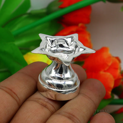 Solid sterling silver handmade elegant oil lamp, silver home temple utensils, silver diya, deepak, silver vessels, silver puja article su615 - TRIBAL ORNAMENTS