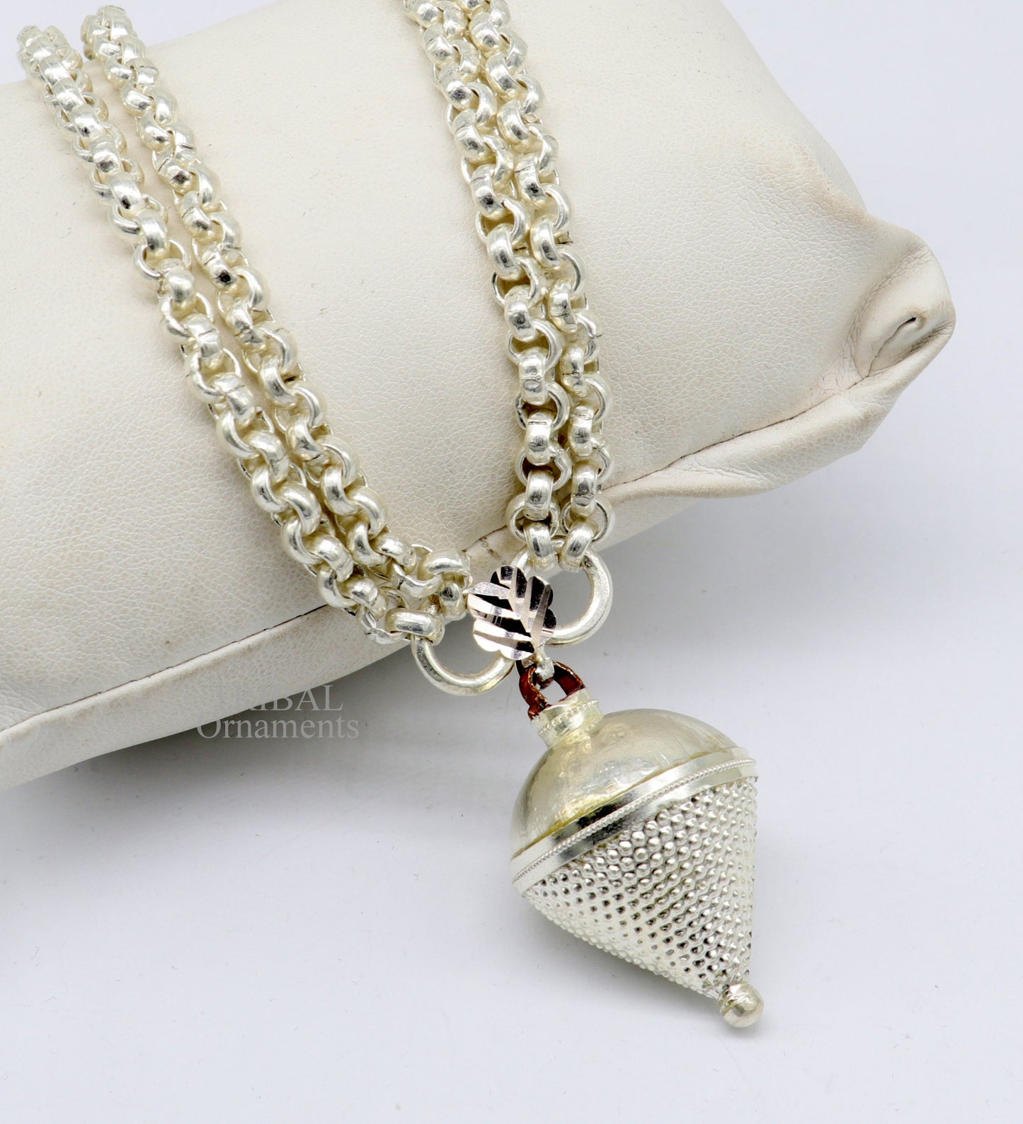 Solid sterling silver cable link rolo chain necklace set with two strings, handcrafted tribal jewelry from India