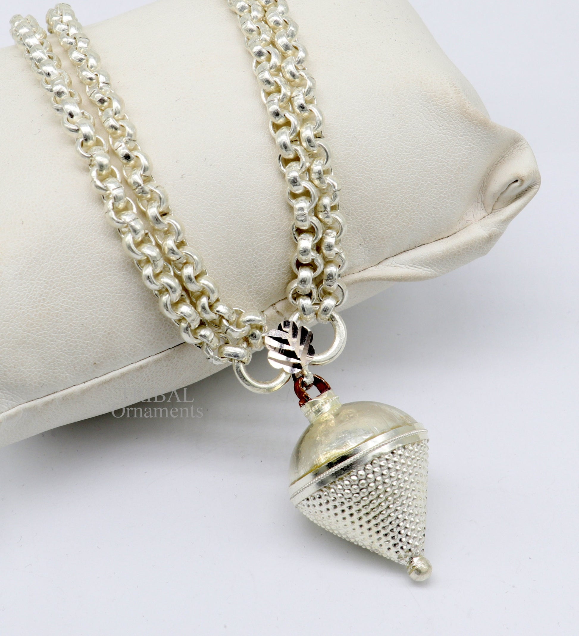 Solid sterling silver cable link rolo chain necklace set with two strings, handcrafted tribal jewelry from India