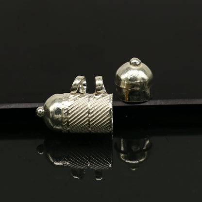 Solid sterling silver round amulet box pendant with engraved tribal motifs, handmade tribal jewelry, mantra box, and kavacham design.