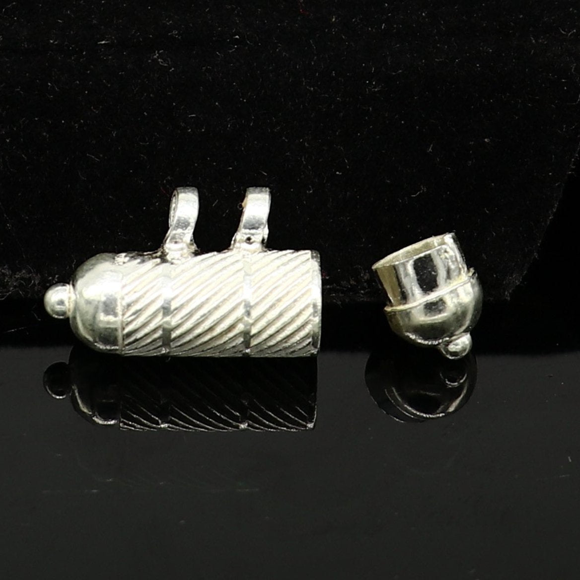 Sterling silver handmade vintage round amulet box pendant with tribal tribal design, mantra box, and kavacham jewelry.