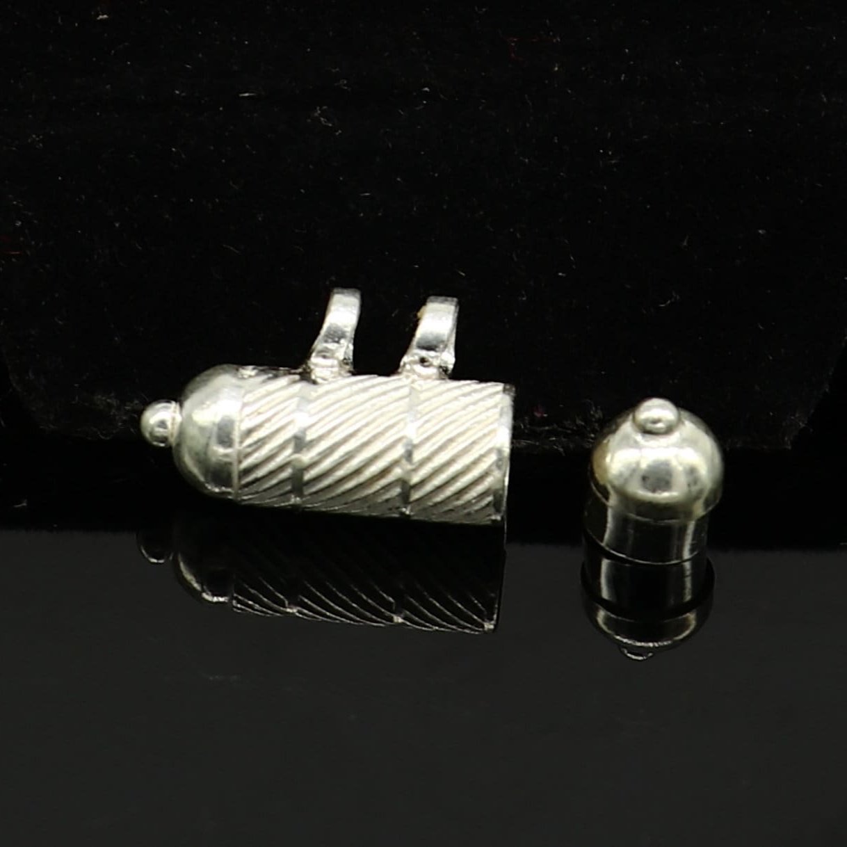 Sterling silver handmade vintage amulet box pendant with round shape, tribal mantra box and kavacham design by Tribal Ornaments.