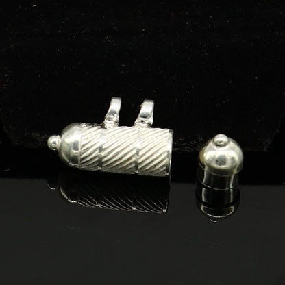 Sterling silver handmade round vintage amulet box pendant with tribal tribal design, ideal for mantra or kavacham jewelry.