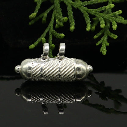 Solid sterling silver vintage round amulet box pendant with tribal tribal jewelry design, handmade mantra box kavacham.