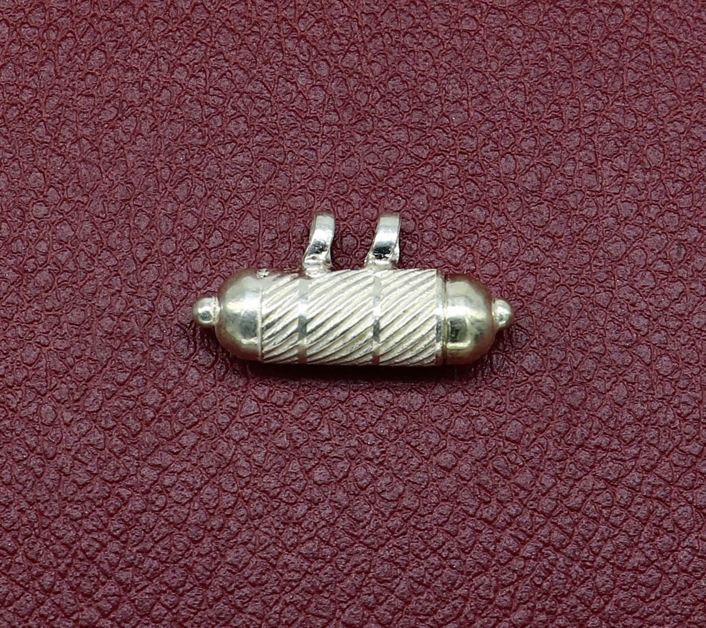 Solid sterling silver handmade vintage round amulet box pendant with tribal tribal jewelry design, mantra box, and kavacham.