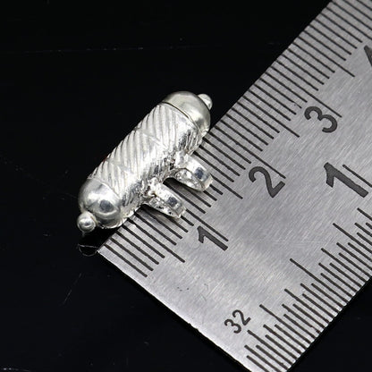 Solid sterling silver round vintage amulet box pendant with tribal tribal design, handmade tribal jewelry by TRIBAL ORNAMENTS.