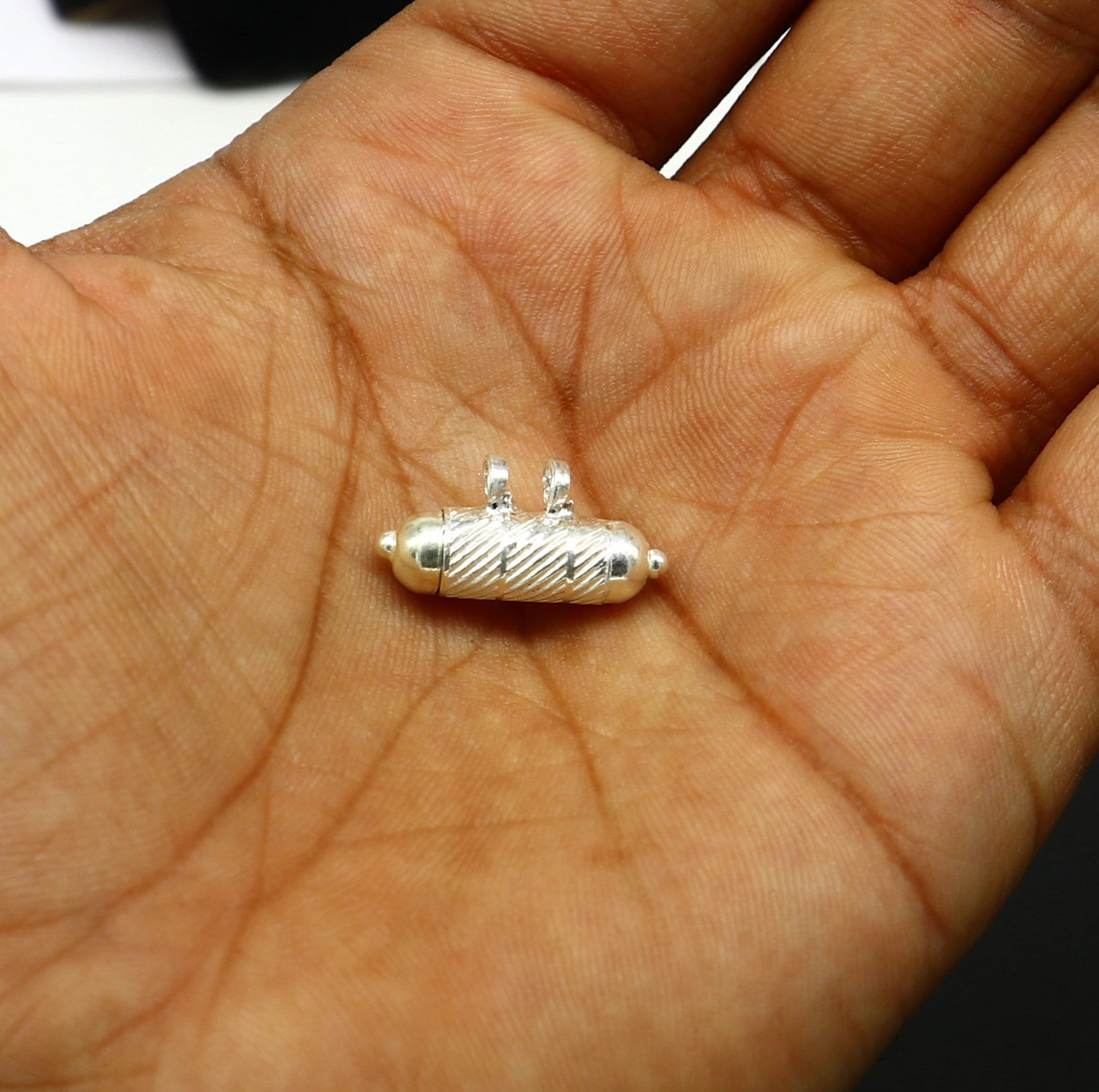 Handmade sterling silver vintage amulet box pendant with round shape, tribal Kavacham design, tribal jewelry by Tribal Ornaments