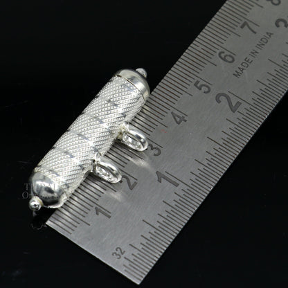 Solid sterling silver round amulet box pendant with intricate design, handmade tribal mantra box jewelry by TRIBAL ORNAMENTS
