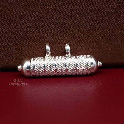 Solid sterling silver round amulet box pendant featuring intricate design, mantra box, tribal ornament jewelry, handmade kavacham.