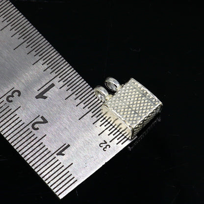 Solid sterling silver square amulet box pendant with intricate handmade design, mantra box, tribal style kavacham jewelry.