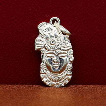 Solid sterling silver Lord Krishna Shreenathji tiny pendant, handmade unisex Hindu jewelry, intricate tribal design, perfect for gifting.