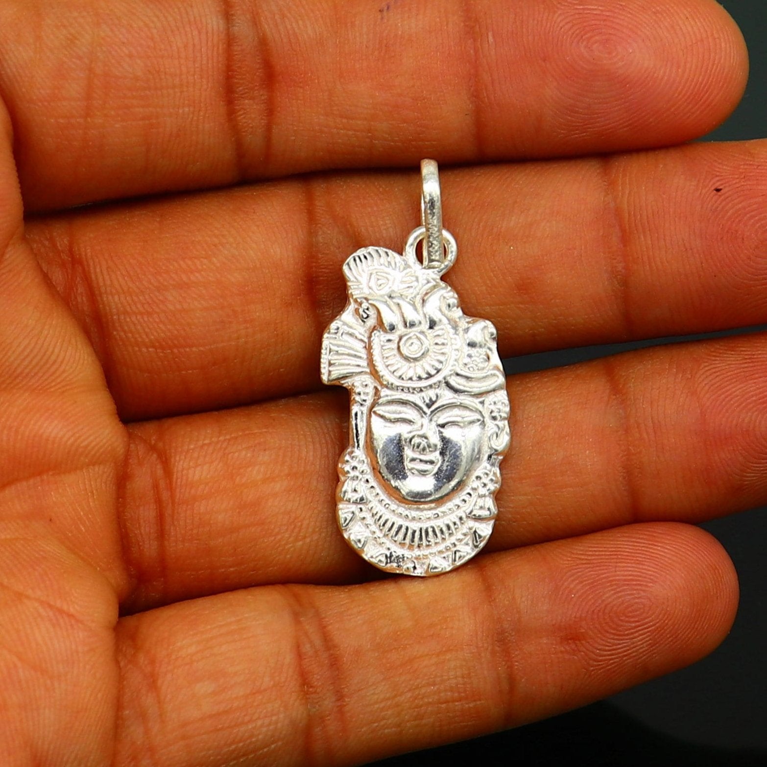 Solid sterling silver handmade Hindu Lord krishna shrinathji tiny pendant, amazing designer fabulous pendant unisex gifting jewelry ssp623 - TRIBAL ORNAMENTS