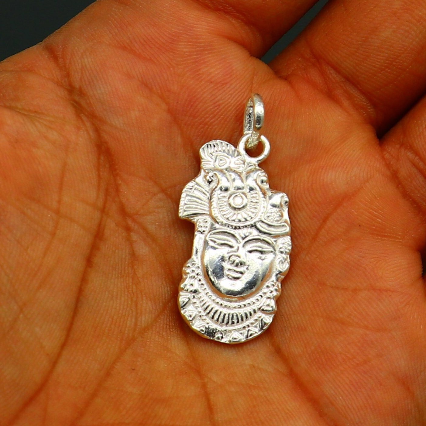 Solid sterling silver handmade Hindu Lord krishna shrinathji tiny pendant, amazing designer fabulous pendant unisex gifting jewelry ssp623 - TRIBAL ORNAMENTS