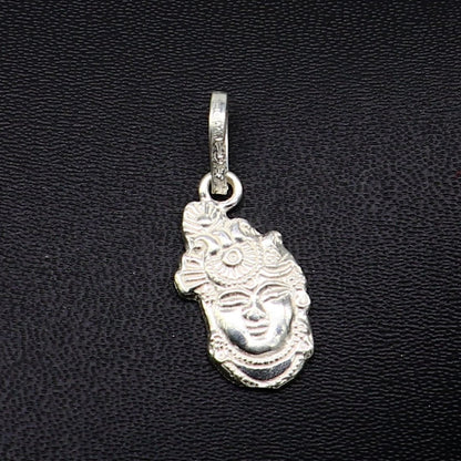 Sterling silver Lord Krishna Shreenathji tiny pendant, handcrafted Hindu jewelry, unisex design, perfect for gifting.