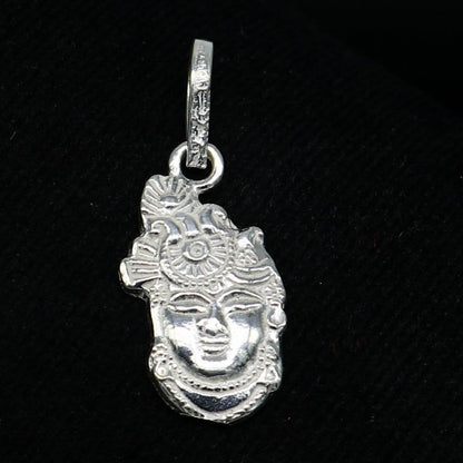 Solid sterling silver Lord Krishna Shreenathji tiny pendant, handmade unisex Hindu jewelry by TRIBAL ORNAMENTS.