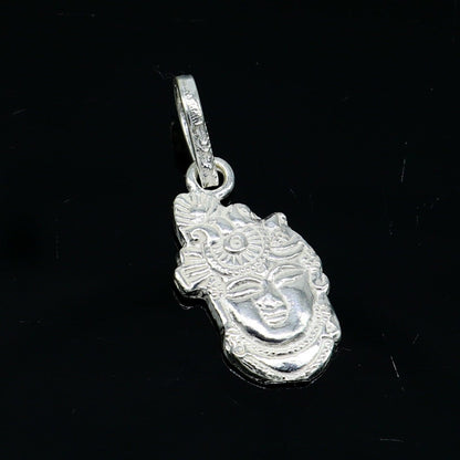 Sterling silver Lord Krishna Shreenathji tiny pendant, handmade Hindu jewelry, unisex design, crafted by TRIBAL ORNAMENTS.