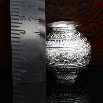 Solid sterling silver handmade plain small Kalash or pot, unique special silver puja article, water or milk shiva kalash pot india su348 - TRIBAL ORNAMENTS