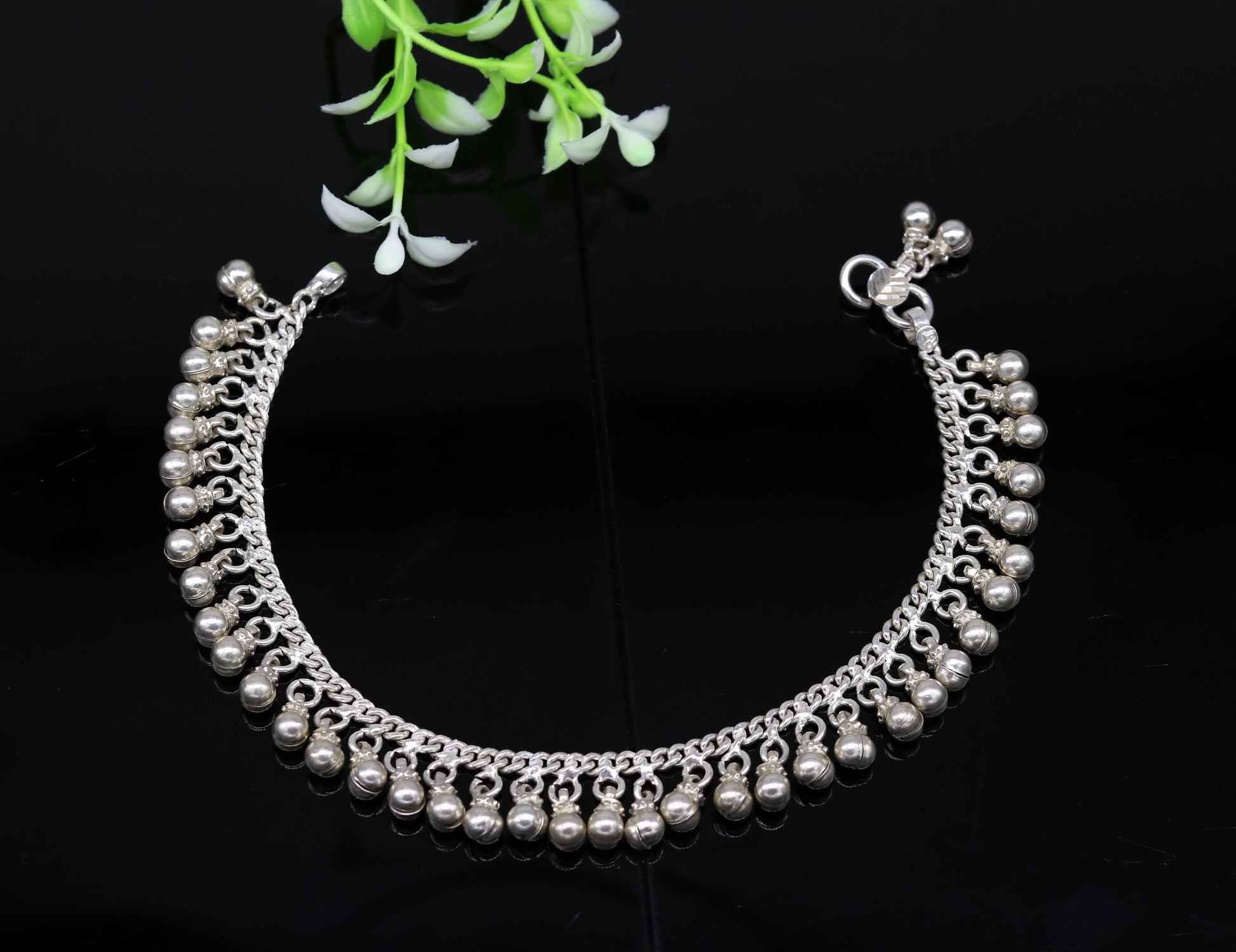 Solid sterling silver handmade vintage antique noisy single anklet ,amazing ethnic tribal ankle jewelry belly dance jewelry ank244 - TRIBAL ORNAMENTS