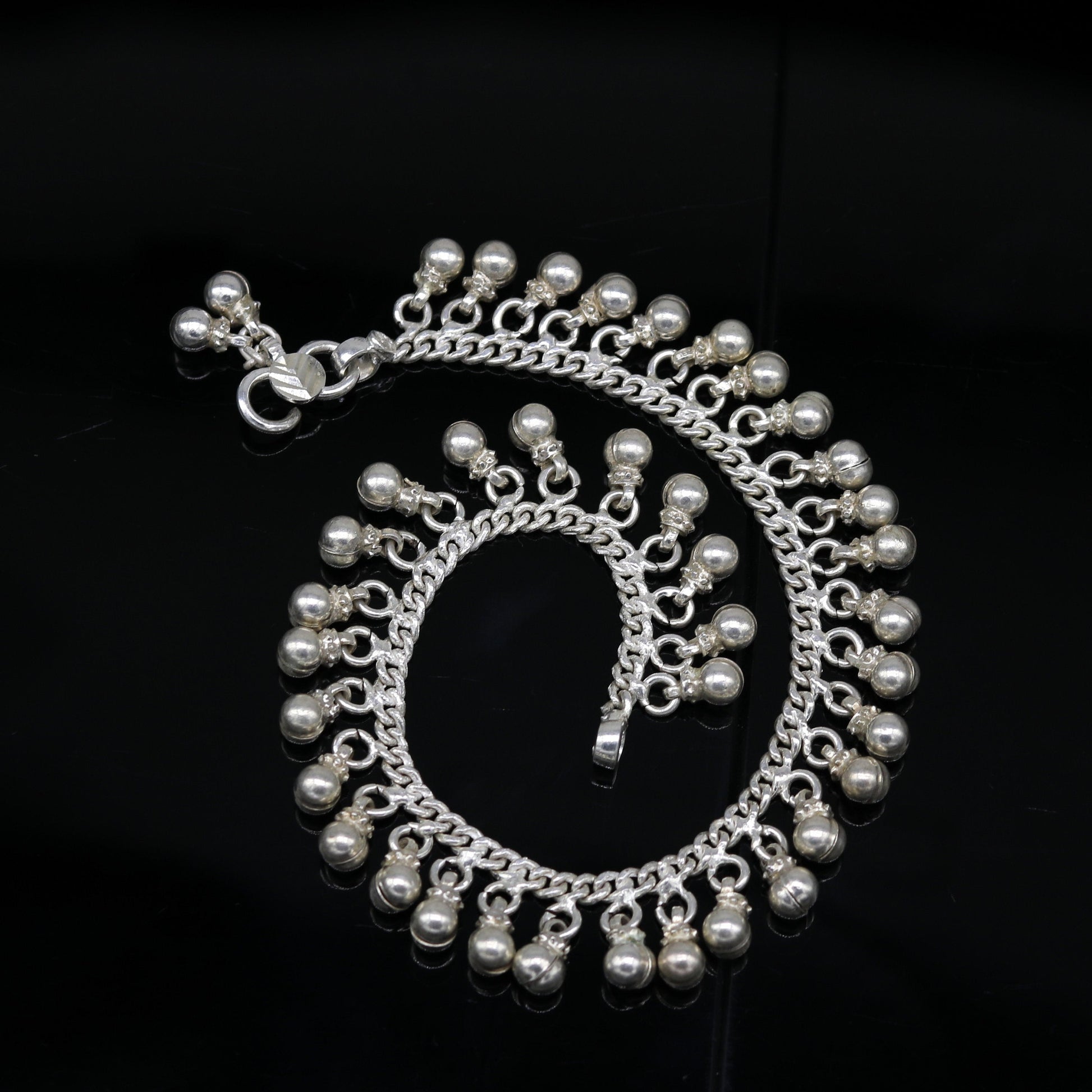 Solid sterling silver handmade vintage antique noisy single anklet ,amazing ethnic tribal ankle jewelry belly dance jewelry ank244 - TRIBAL ORNAMENTS