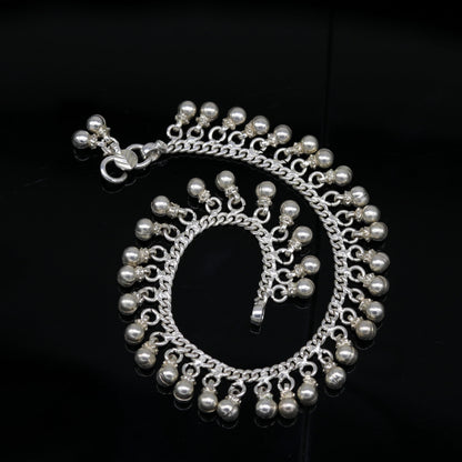 Solid sterling silver handmade vintage antique noisy single anklet ,amazing ethnic tribal ankle jewelry belly dance jewelry ank244 - TRIBAL ORNAMENTS