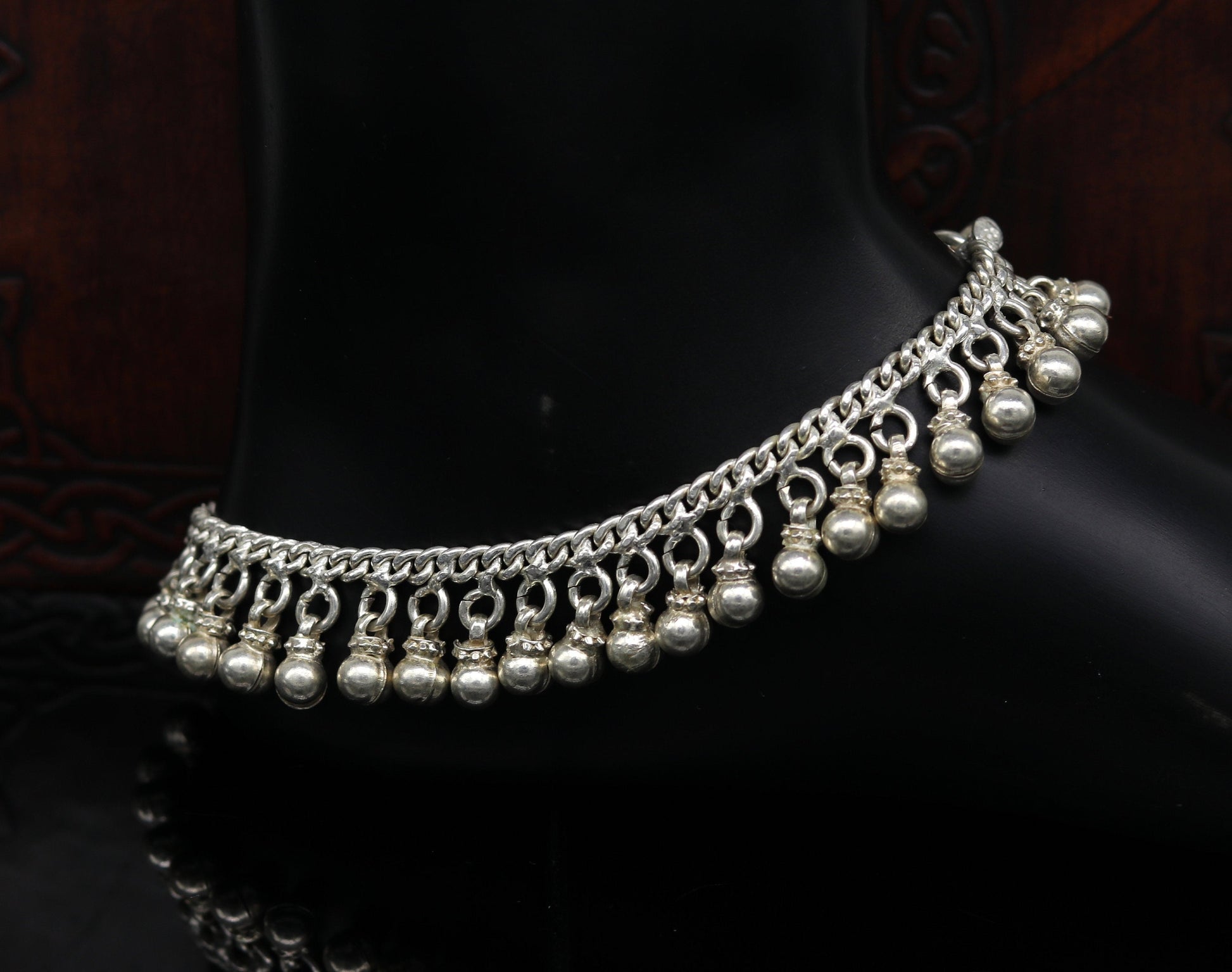 Solid sterling silver handmade vintage antique noisy single anklet ,amazing ethnic tribal ankle jewelry belly dance jewelry ank244 - TRIBAL ORNAMENTS