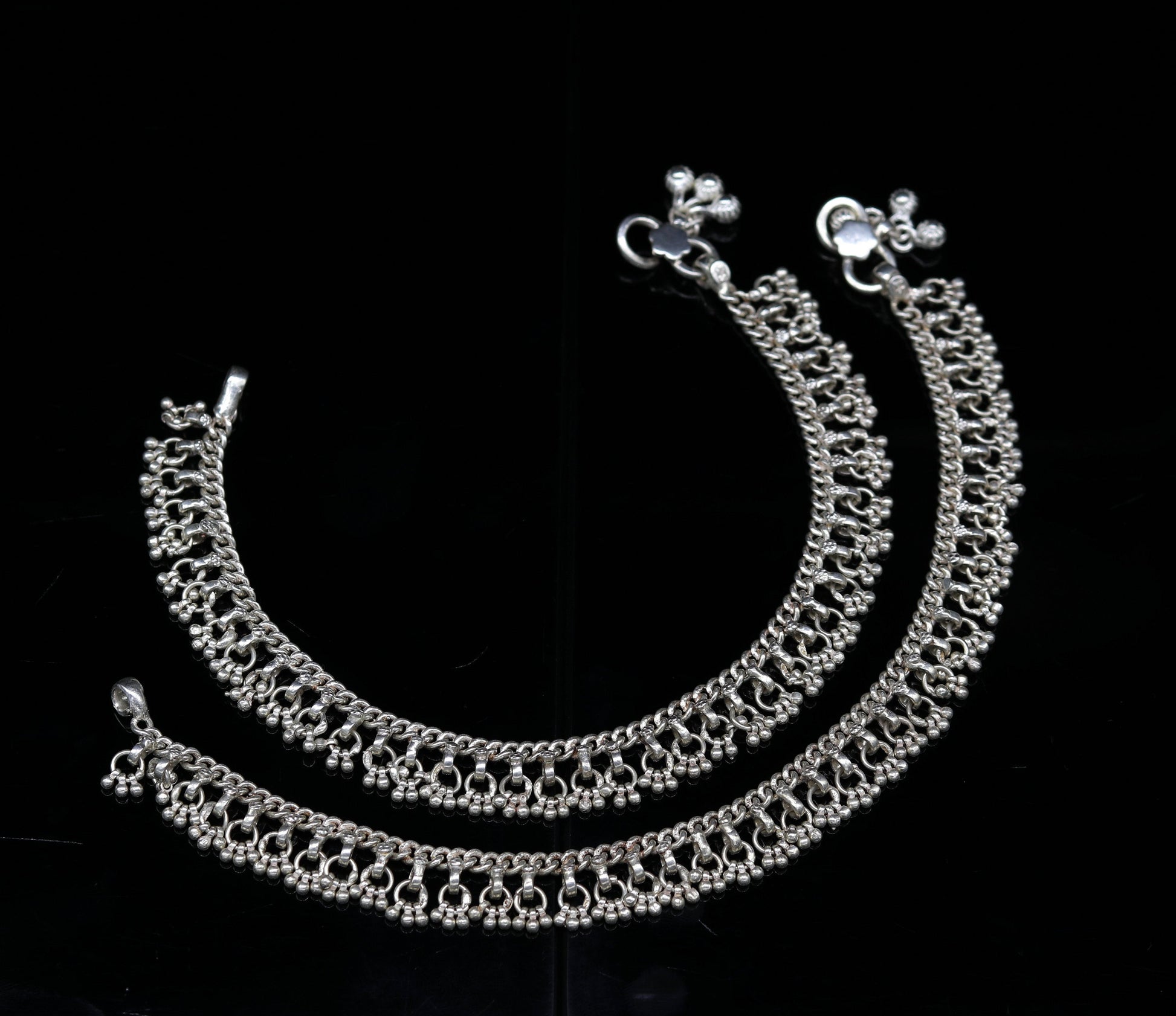 Solid sterling silver handmade vintage antique old used anklets ,amazing ethnic tribal ankle jewelry belly dance jewelry anko45 - TRIBAL ORNAMENTS