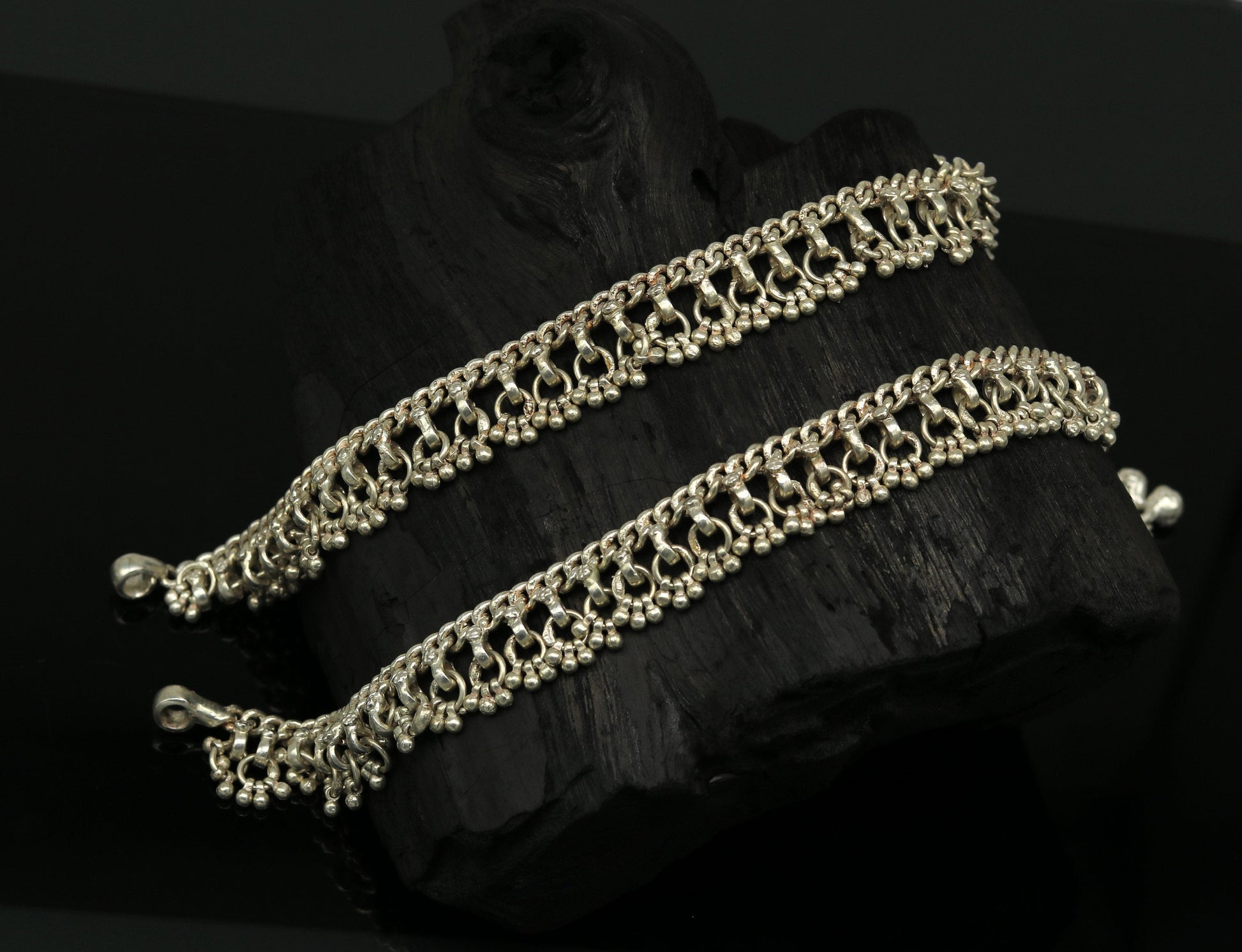 Solid sterling silver handmade vintage antique old used anklets ,amazing ethnic tribal ankle jewelry belly dance jewelry anko45 - TRIBAL ORNAMENTS