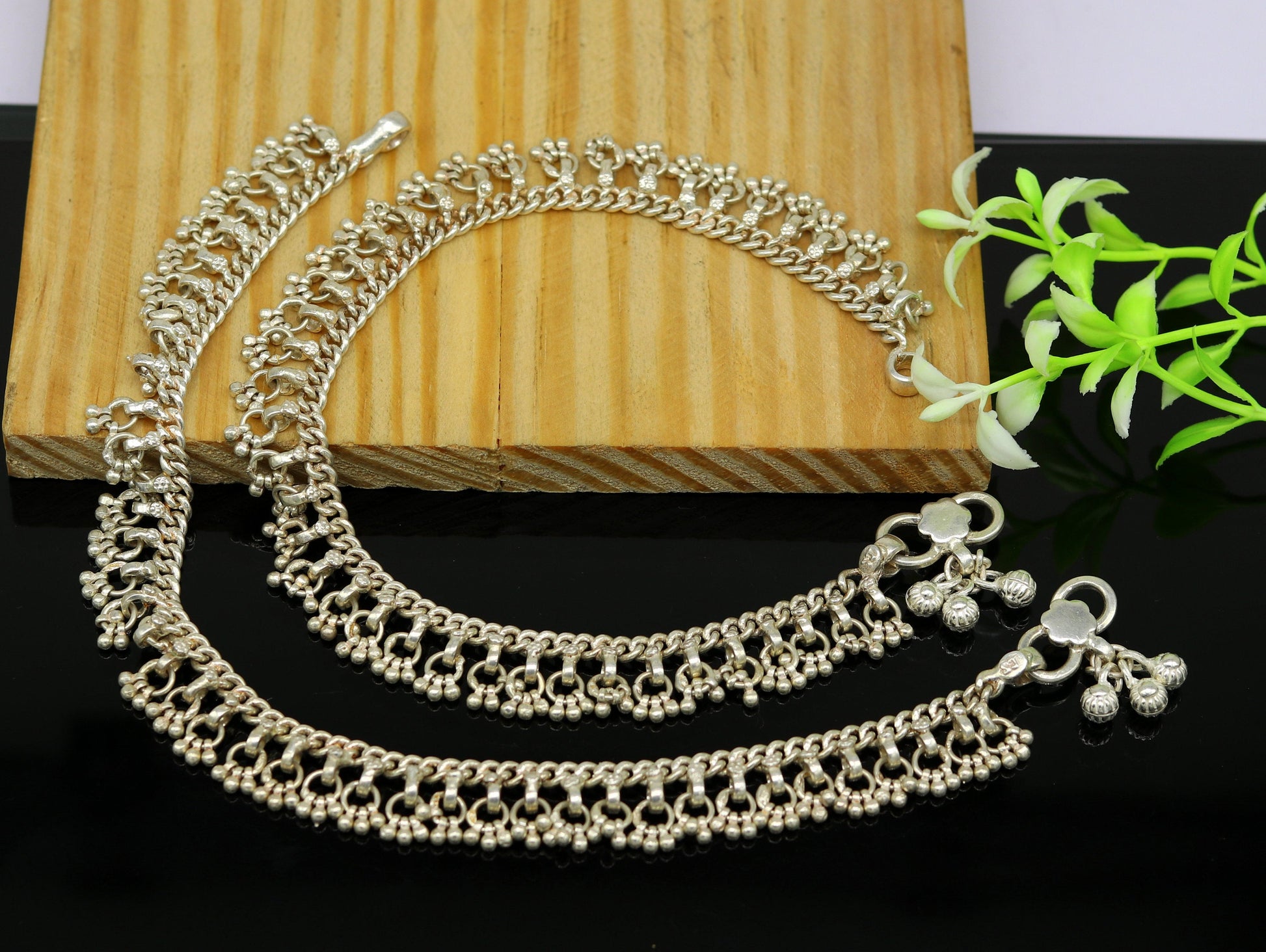 Solid sterling silver handmade vintage antique old used anklets ,amazing ethnic tribal ankle jewelry belly dance jewelry anko45 - TRIBAL ORNAMENTS