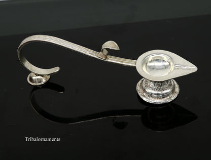 Solid sterling silver handmade vintage Aarti lamp for home temple, decorative deepak for temple accessories by Tribal Ornaments