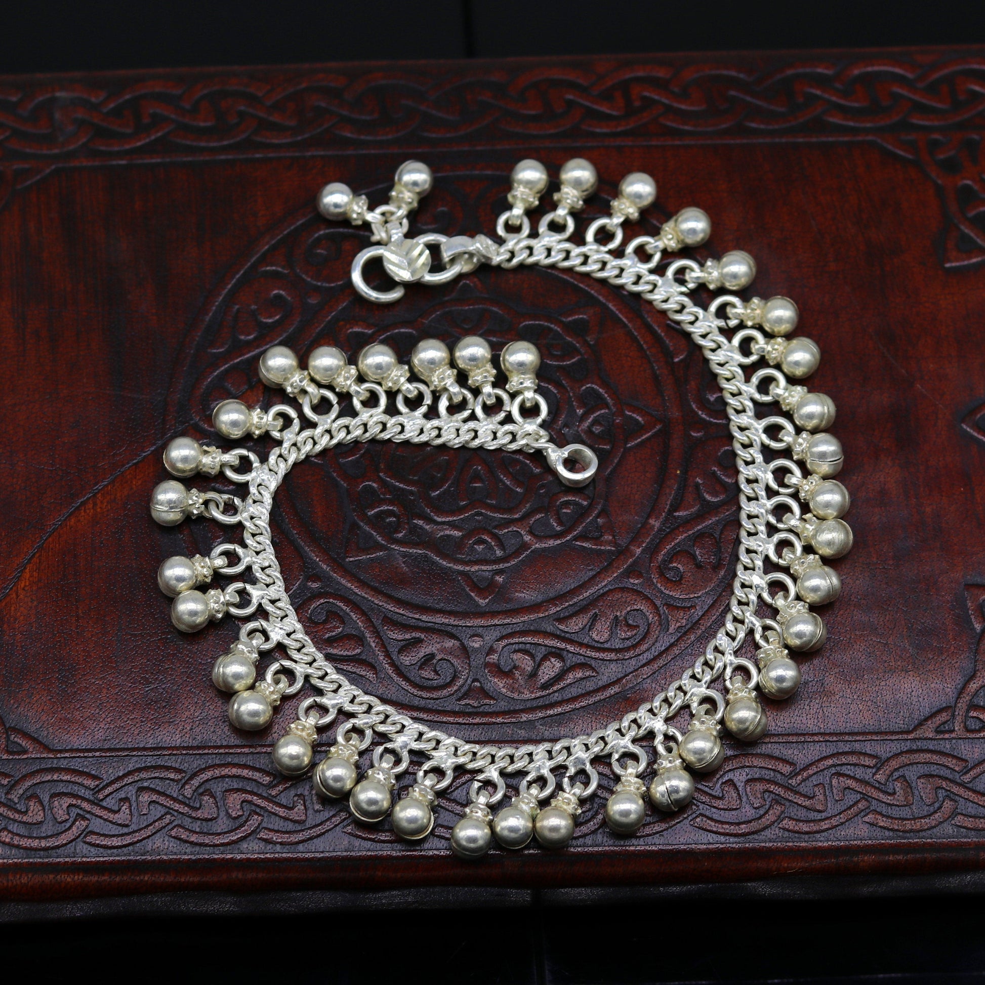 Solid sterling silver handmade vintage style heavy noisy bells single anklet ,amazing tribal ankle jewelry belly dance jewelry nank271 - TRIBAL ORNAMENTS