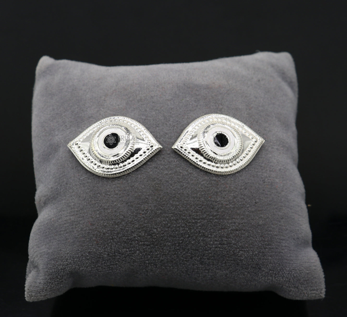 Solid sterling silver Netra eyes for Lord Jagannath and Laddu Gopala idols, detailed white clean divine god eyes by TRIBAL ORNAMENTS.