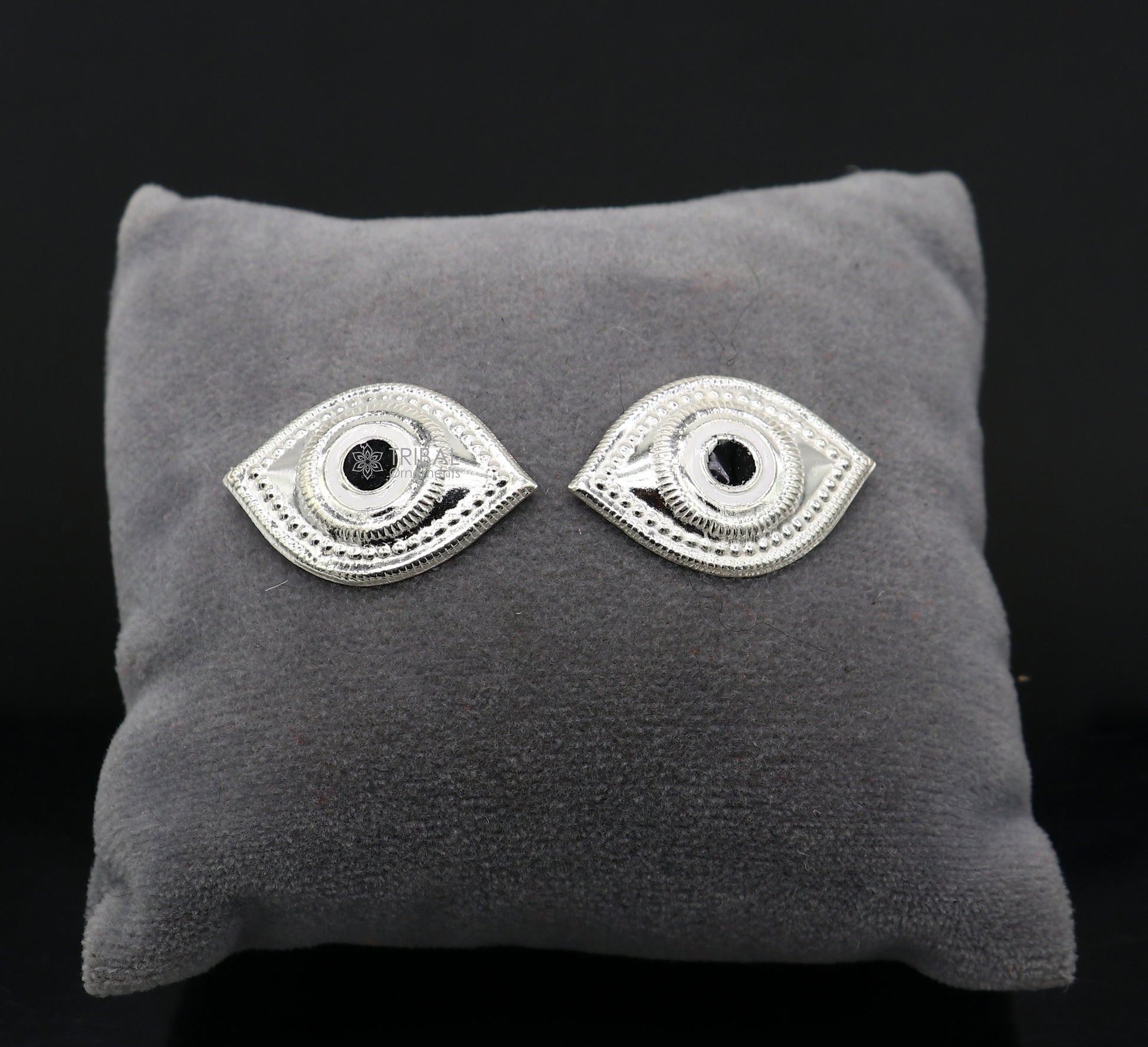 Solid sterling silver Netra eyes for Lord Jagannath and Laddu Gopala idols, detailed white clean divine god eyes by TRIBAL ORNAMENTS.