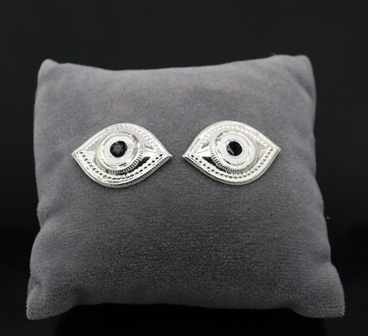 Solid sterling silver Netra eyes for Lord Jagannath and Laddu Gopala idols, detailed white clean divine god eyes by TRIBAL ORNAMENTS.