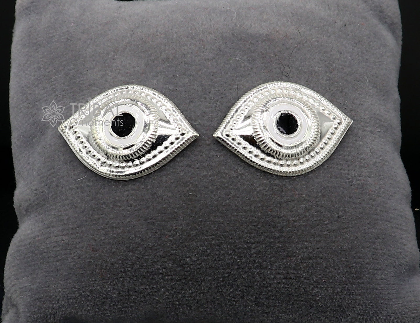 Solid sterling silver Netra eyes for Lord Jagannath and Laddu Gopala idols, detailed white clean idol eyes by TRIBAL ORNAMENTS.