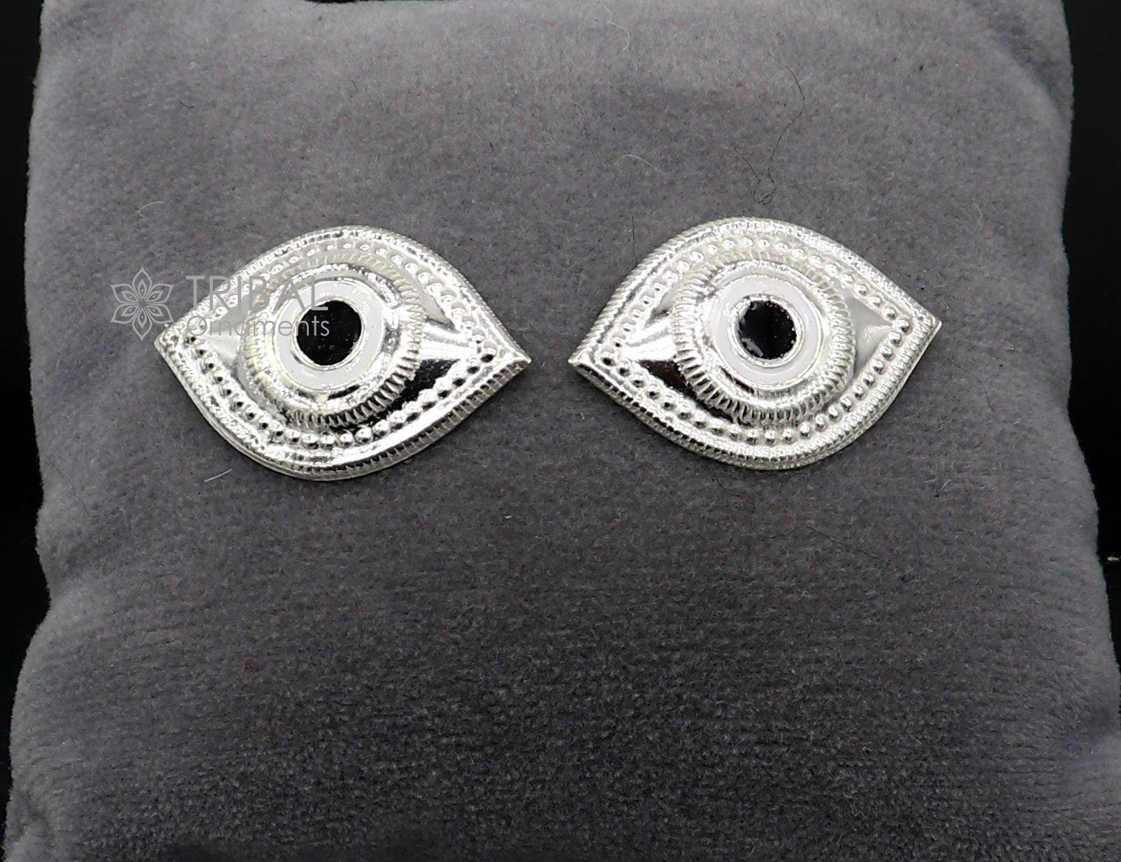 Solid sterling silver Netra eyes for Lord Jagannath and Laddu Gopala idols, detailed white clean idol eyes by TRIBAL ORNAMENTS.