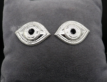 Solid sterling silver Netra eyes for Lord Jagannath and Laddu Gopala idols, detailed white clean idol eyes by TRIBAL ORNAMENTS.