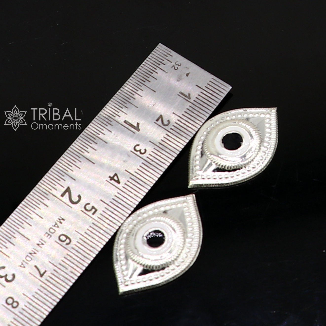 Solid sterling silver Netra eyes for Jagannath idols, featuring white clean design, ideal for Laddu Gopala and divine idols.