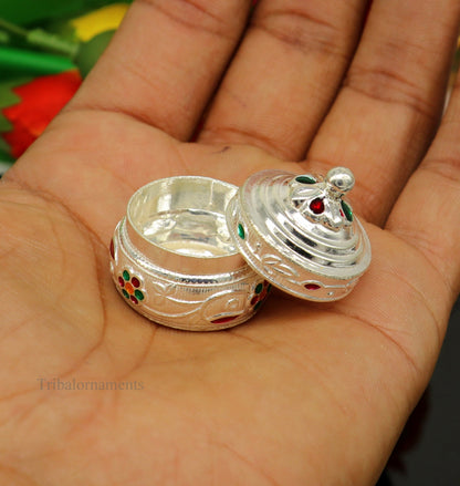 Handmade sterling silver antique design brides eyes kajal box, surma, kumkum, sindur, and small trinket storage by TRIBAL ORNAMENTS.