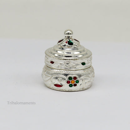 Sterling silver antique handmade brides eyes kajal box, surma, kumkum, sindur, and small trinket storage by TRIBAL ORNAMENTS.