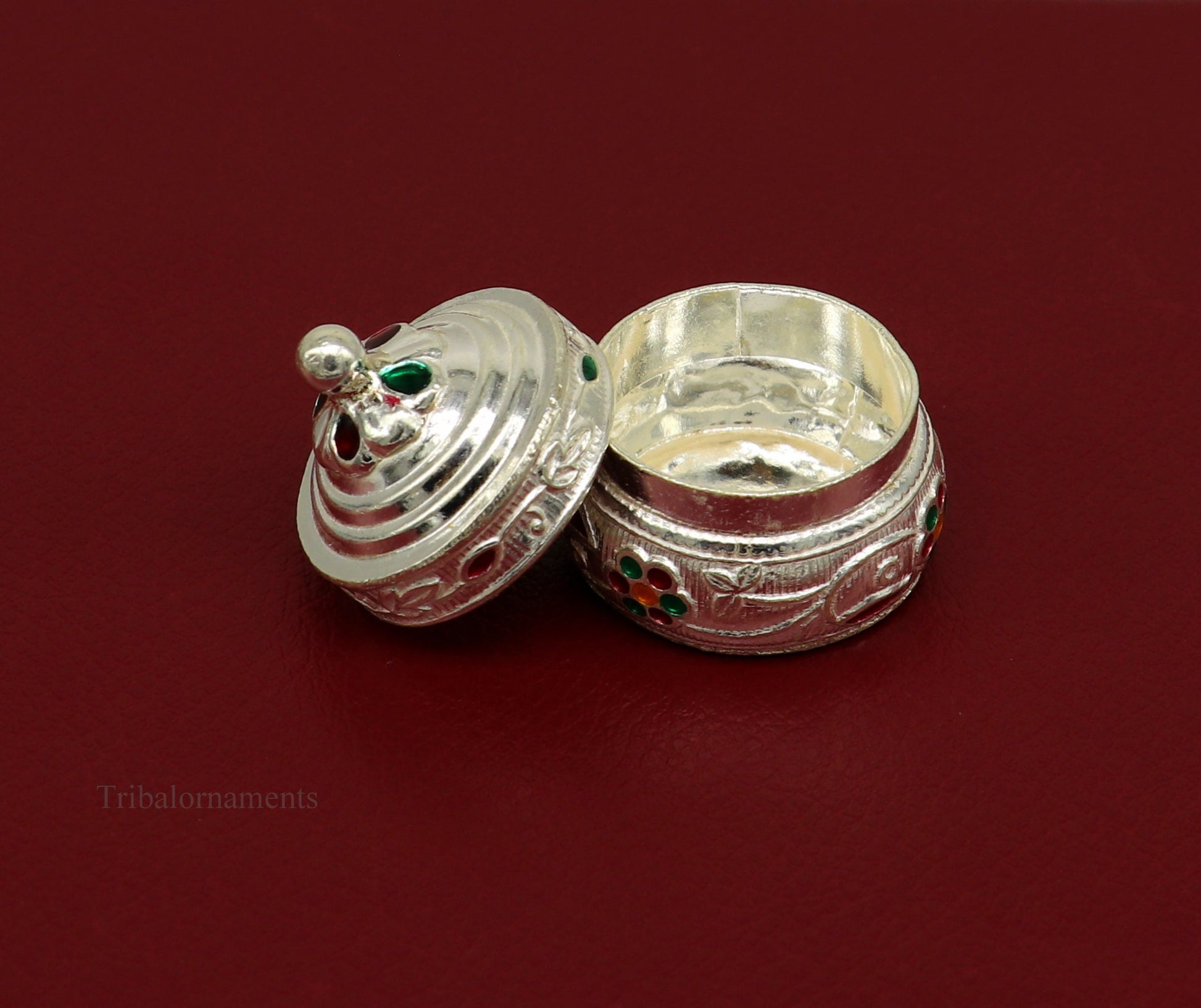 Sterling silver antique-style handmade brides eyes kajal and surma box, small tribal trinket storage by TRIBAL ORNAMENTS
