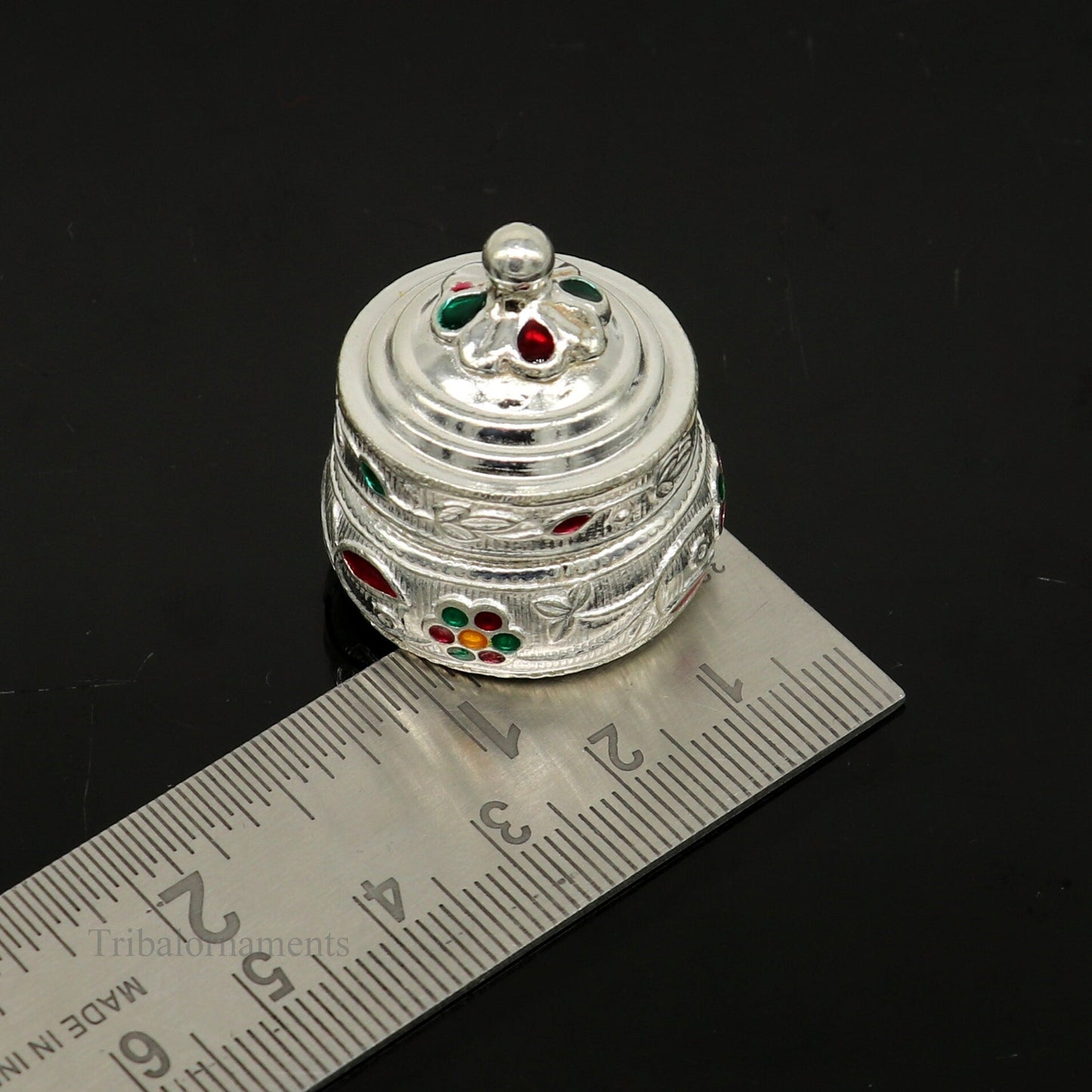 Solid sterling silver antique brides eyes kajal box, handmade tribal surma and kumkum sindur small trinket jewelry storage container