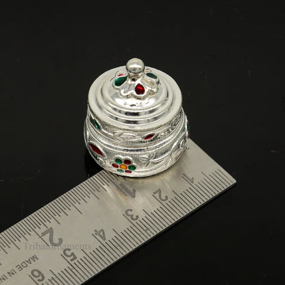 Solid sterling silver antique brides eyes kajal box, handmade tribal surma and kumkum sindur small trinket jewelry storage container